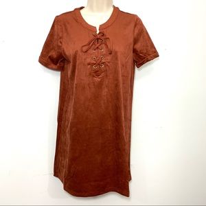 NWT Sweet wanderer faux suede mini dress lace up